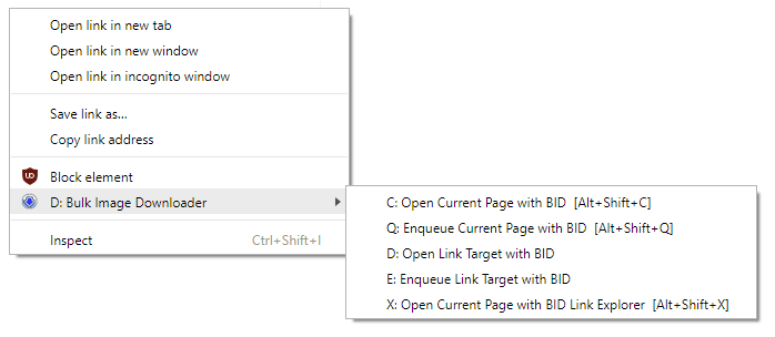 BID Chrome context menu